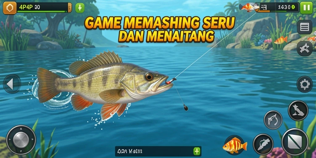 Screenshot gameplay 4P4P dengan aksi memancing yang mendebarkan.