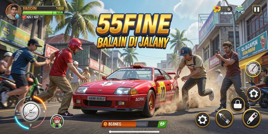 Tampilan gameplay seru dalam 55FIVE dengan balapan mendebarkan.