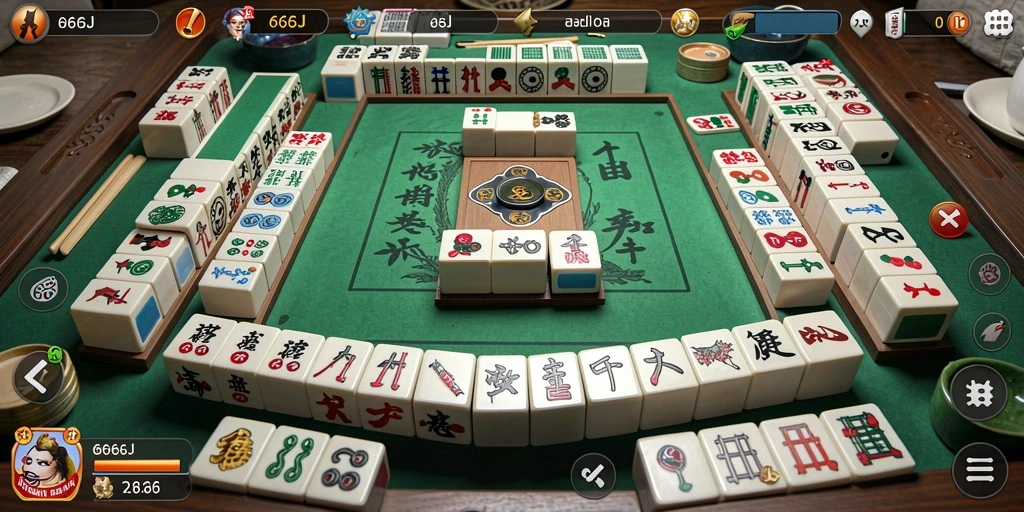 Tampilan gameplay seru dalam Mahjong 666J yang menantang.
