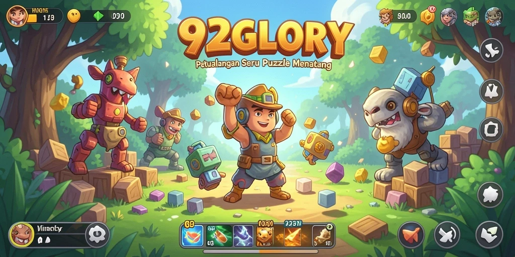 Screenshot utama gameplay 92GLORY menampilkan mode puzzle yang seru.