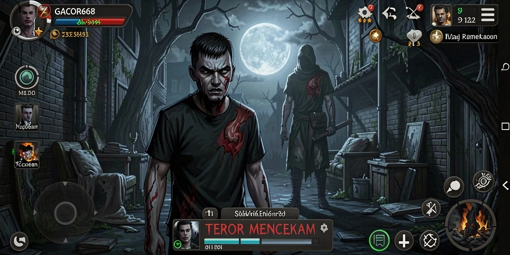 Tangkapan layar GACOR668 menampilkan atmosfir menyeramkan dari gameplay Horror.