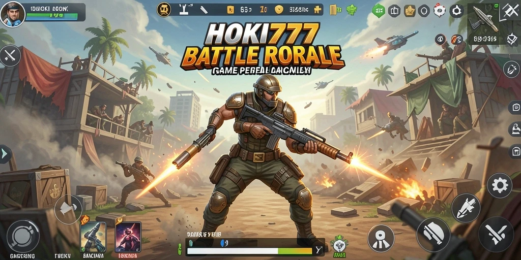 Tampilan gameplay seru HOKI777 dalam pertarungan Battle Royale.