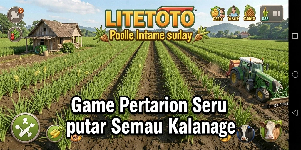 Tangkapan layar utama LITETOTO menampilkan aktivitas pertanian yang menyenangkan.