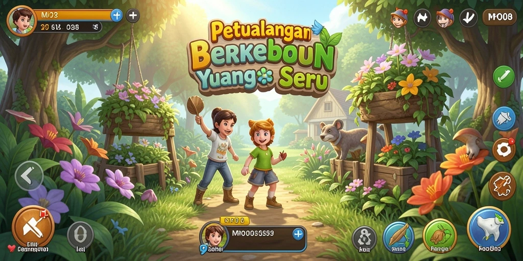 Gameplay MPO08 yang menampilkan aktivitas berkebun yang menyenangkan.