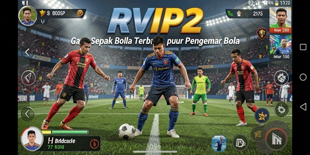 Tampilan gameplay RVIP2 menunjukkan aksi menarik di lapangan sepak bola.